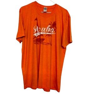 🌞 Gildan Vintage Aruba orange short sleeve tee white lettering unisex XL